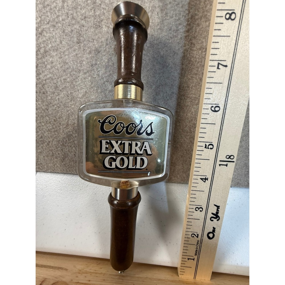 Vintage Coors Extra Gold Beer Tap Handle Wood Acrylic Draft Bar Breweriana 8.5"